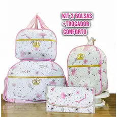 Kit Mala Bolsa Maternidade Impermeável Menina Menino - Mala Grande, Mala Média e Mochila e Trocador