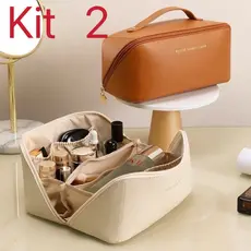Kit 2 Bolsa cosmética de couro Bolsa cosmética portátil de viagem de grande capacidade 884