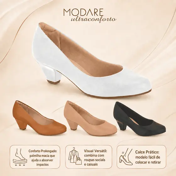 Scarpin Feminino Modare Ultraconforto Salto Grosso Médio Confortável Para Trabalho