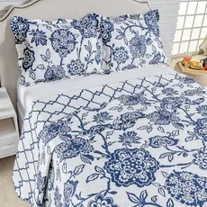 Kit Cobre Leito Colcha Queen Bouti 3 Peças Dupla Face Estampada Porta Travesseiro Aba Americana