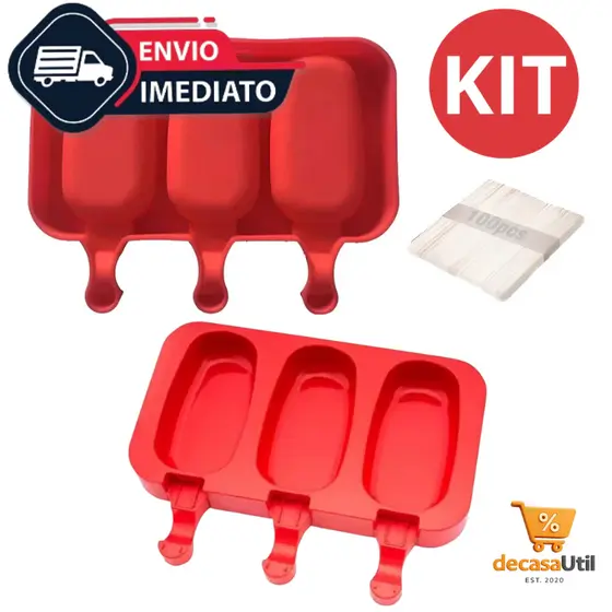 Forma Molde Para Sorvete Picolé Silicone com Tampa mais 100 Palitos 6 Sorvete