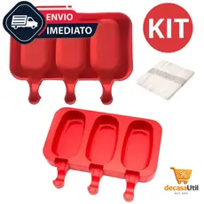 Forma Molde Para Sorvete Picolé Silicone com Tampa mais 100 Palitos 6 Sorvete