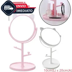 Mini Espelho Mesa Gato Penteadeira Porta Bijuteria Gatinha Maquiagem