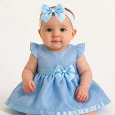 Vestido Princesa Bebê Luxo com Tiara 100% Algodão - Várias Cores Detalhes em Voal e Cetim
