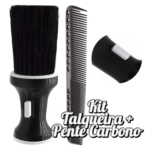 Espanador Pincel Talqueira Barbeiro Profissional + Pente Carbono Térmico Antiestático