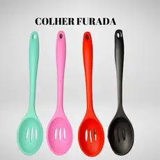 Colher De Silicone Vazada Antiaderente Em Preto De 27,5 x 6 cm REF:22007