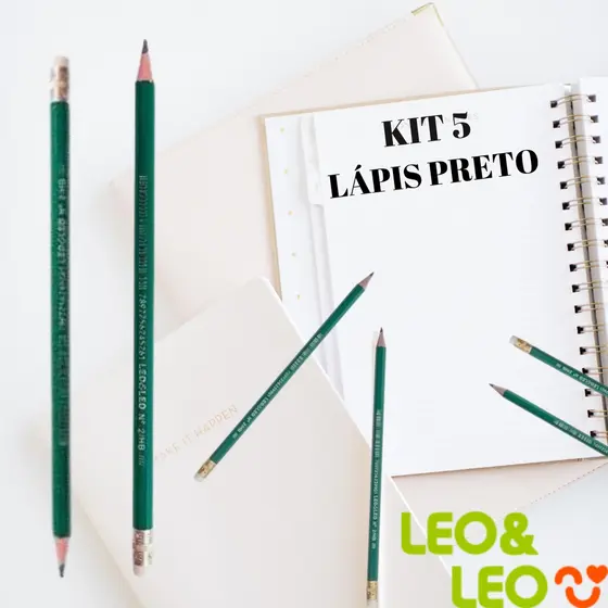Kit com 5 Lapis Preto Grafite 2Hb com Borracha Leo&Leo 5 unidades REF:3990