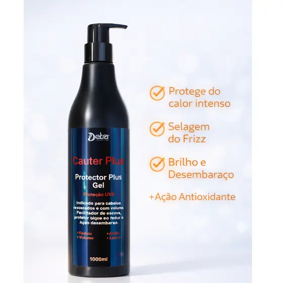 Defrizante Gel Creme Protector Plus 1 Litro Cauter Plus Detra Hair Proteção Térmica Anti Frizz