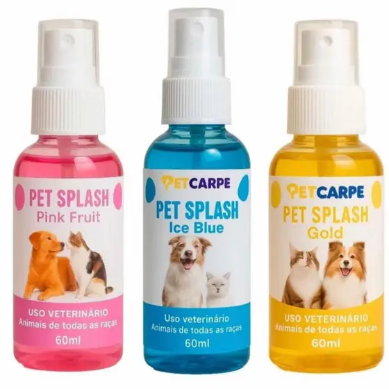 Perfume Colônia Pet Splash 60ml Pet Carpe Cachorros e Gatos Filhote Adulto Sênior Macho Fêmea