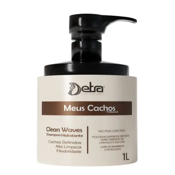 Shampoo Hidratante sem Sulfato Meus Cachos 1 Litro Detra Hair Cabelo Cacheado e Ondulado