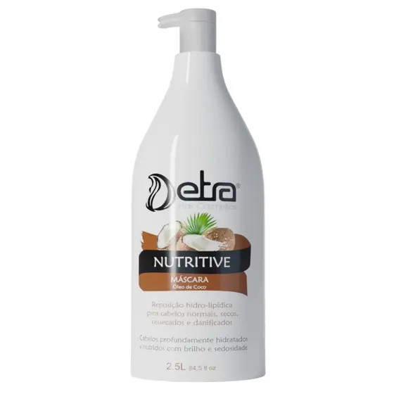 Máscara Hidratação Profunda Óleo de Coco 2,5L Nutrição para Cabelos Secos Detra Hair Cosmetico