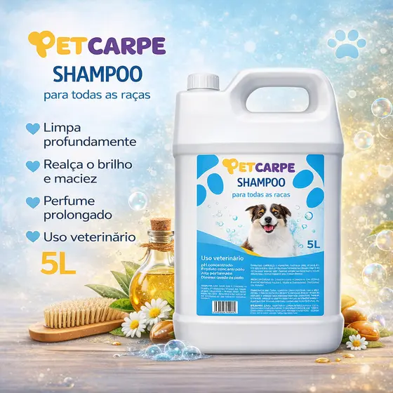 Shampoo Anti Pulgas e Antisséptico Pet Carpe 5L Diluição 1:10 Cães e Gatos Banho e Tosa