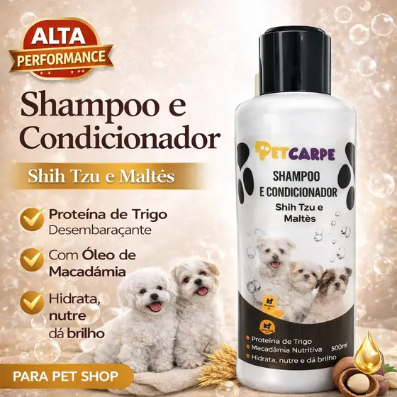 Shampoo 2 em 1 Pet Yorkshire Terrier Shih Tzu Maltês  Poodle e Bichon Frisé diluiçao 1:10 500 ml