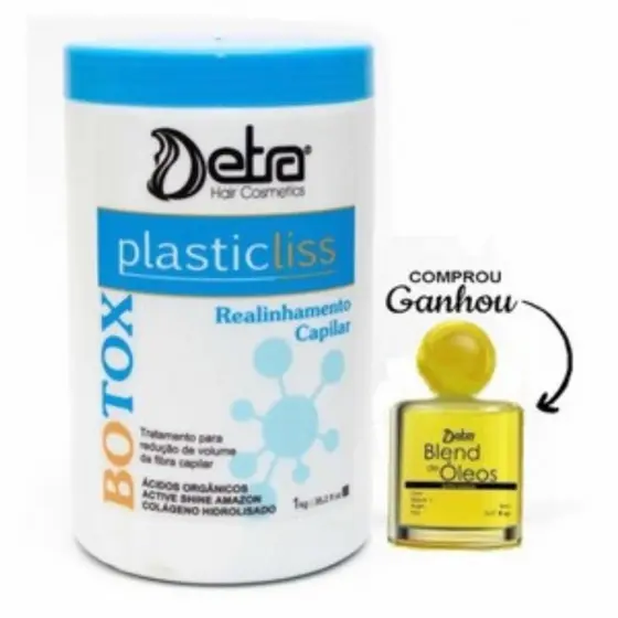 Botox Capilar organico sem formol Plastic Liss Redutor de Volume 1k realinhamento  Detra Cosmeticos