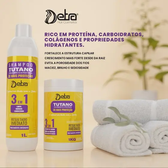 Kit Shampoo 3x1 e Ativador de Cachos Tutano Detra 1kg Hidratação Cabelo Cacheado Definição