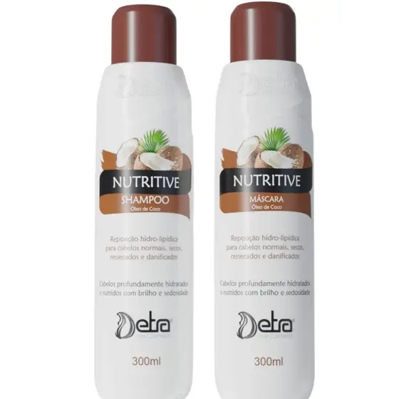 Kit Nutritive Óleo de Coco Shampoo e Máscara de Nutrição 300ml Detra Cosméticos Hidratação