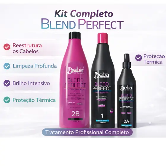 Kit Escova progressiva 2B Blend Perfect 3 itens Detra