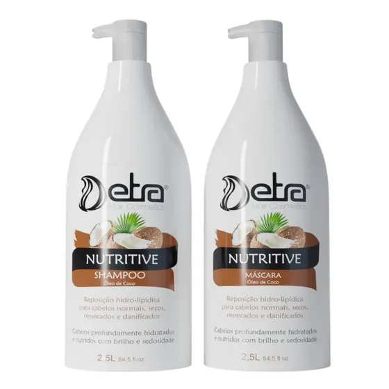 Kit Shampoo + Máscara Nutriçao Hidrataçao Profunda com Óleo De Coco 2,5 Litros Detra Hair cosmeticos