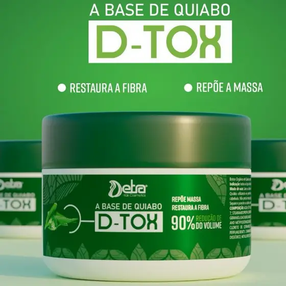Botox DTox Quiabo Redutor de Volume 150g Detra Hair Cosmeticos Alinhamento e Hidratação Capilar