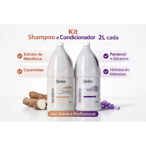 kit Shampo Mandioca e Condicionador galão 2l Hidratação Nutrição Fortalecimento crescimento Detra