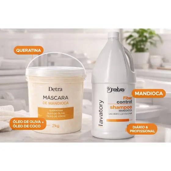 kit Mascara Hidrataçao Mandioca 2 kilos e shampoo 2 litros mandioca Detra