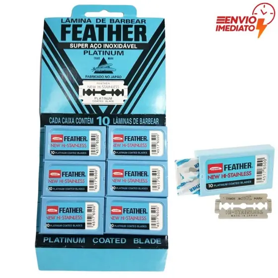 1 Cartela Lâmina Feather Com 60 Lâminas Barbear Cada Profissional