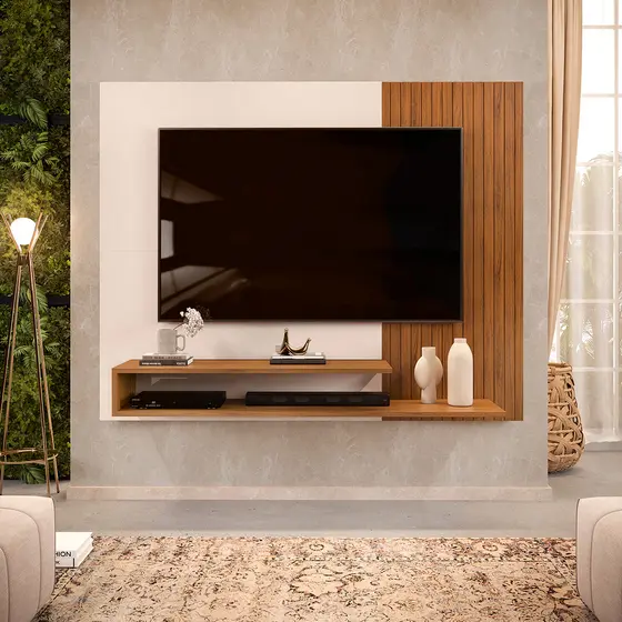 Painel Ripado para TV até 50 polegadas Nando com Nicho Painel para Sala Quarto