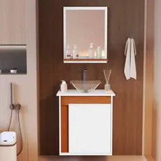 Conjunto Gabinete Balcão Banheiro com Espelheira e Cuba Kit Athenas