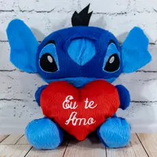 Boneco de Pelúcia Stitch com Coração Eu Te Amo - Azul - 20 Centímetros