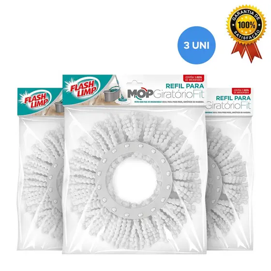 Refil Mop Giratorio Fit Kit 3 Uni RMOP5011 Flash Limp