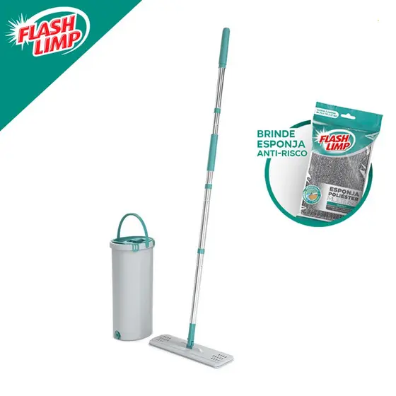 Mop Lava E Seca Fit Balde Esfregao Para Limpeza + Esponja Poliester Flash Limp