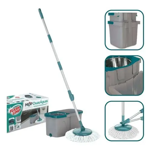 Mop Esfregão Duo Giratório Desmontável Duas Águas Fit Cesto Inox Original Flash Limp MOP7504