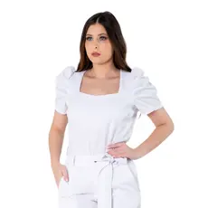 Blusa Scrub Manga Bufante Uniforme Feminino Secretária Branca