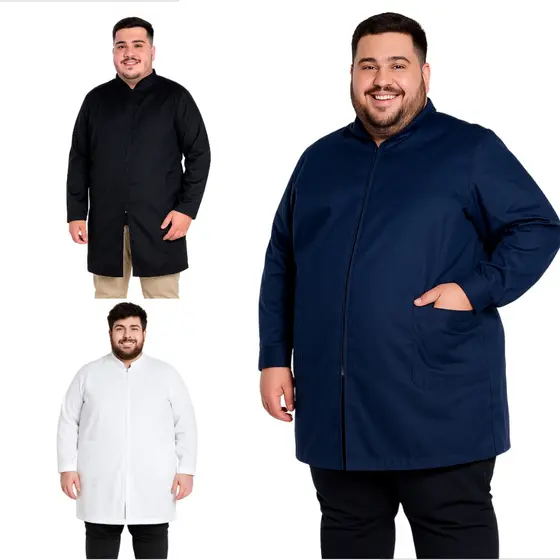 Jaleco Masculino Oxford Manga Longa Com Zíper Plus Size Com Punho Profissional Várias Cores