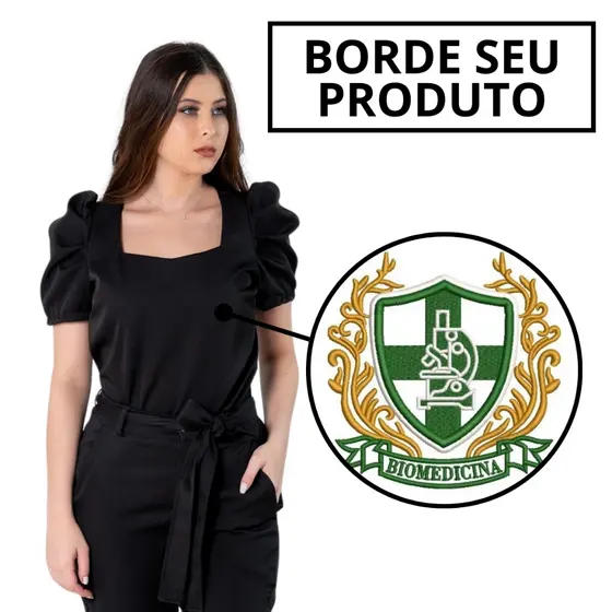 Blusa Scrub Manga Bufante Princesa Uniforme Feminino Bordada
