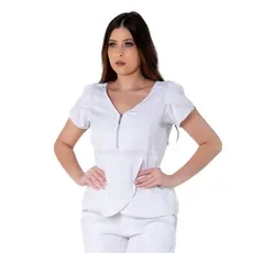 Blusa Scrub Transpassada Decote Em V Uniforme Feminino Branco