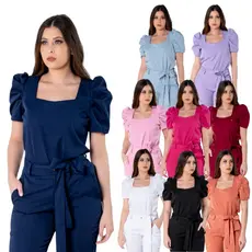 Blusa Scrub Manga Bufante Princesa Uniforme Feminino Secretária Assistente Varias Cores