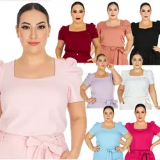 Blusa Plus Size Scrub Feminina Manga Bufante Princesa Com Elastano Uniforme Secretária Estética