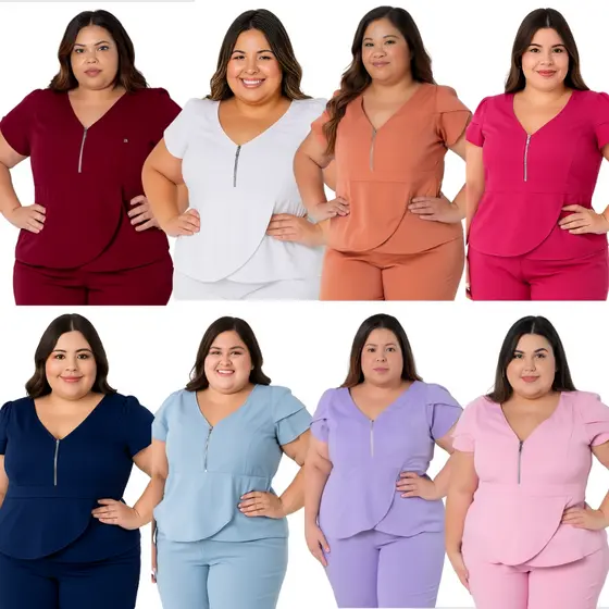 Blusa Feminina Plus Size Scrub Com Elastano Uniforme e Casual Secretária Clínica Saúde Esteticista