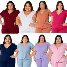Blusa Feminina Plus Size Scrub Com Elastano Uniforme e Casual Secretária Clínica Saúde Esteticista