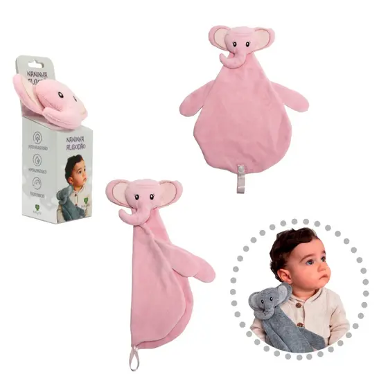 Naninha Algodão Elefante Rosa Infantil Baby Pil
