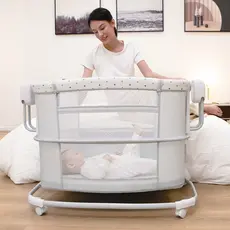 Berço Portátil Mastela Até 18kg Bluetooth Balanço Automático Mosquiteiro Co-Bed 2 Alturas Cinza Claro