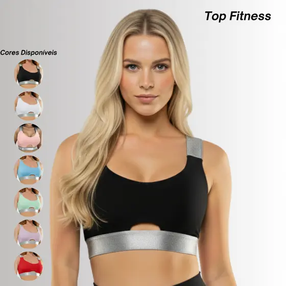 Top Fitness PRATA Esportivo Poliamida Nadador Reforçado Feminino Bojo Removível Treino Academia Corrida