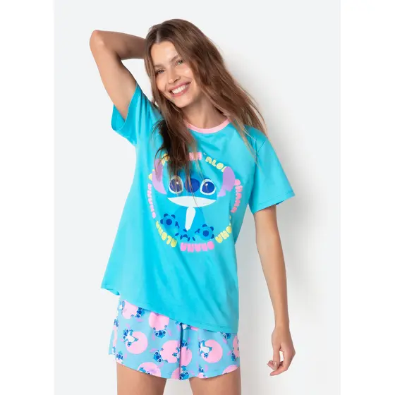 Pijama Shorts Doll Algodão Feminino PP AO GG Stitch Puket