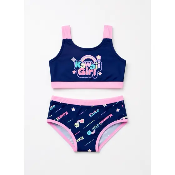 Biquíni Menina Teen Unicórnio Kawaii Azul Marinho Puket