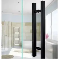 Puxador duplo para Porta  Vidro/madeira  em Alumínio Barra Chata entre furos 30cm