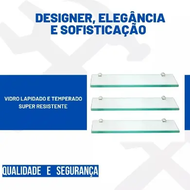 Prateleira Retangular 40cm X 10cm Em Vidro temperado 8mm + segurança e resistência- fácil instalação