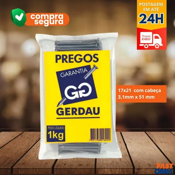 Prego Polido com Cabeça 17x21 1kg - Gerdau