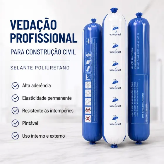 Adesivo Cola Selante PU40 Construção Cinza Sache 800g - WATERPROOF