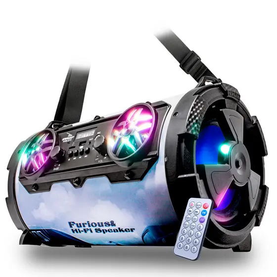Caixa De Som Bluetooth Canhão Portátil Potente Aux Microfone Entrada Cartão Micro Sd USB Com Alça Com LED RGB